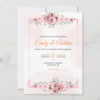 Blush Pink Peony Elegant Floral Watercolor Wedding Invitation