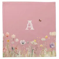 Pretty Colors Watercolor Wildflowers and Monogram Cloth Napkin