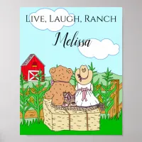 Personalized Cute Cowgirl and Teddy Bear on Ranch