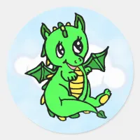 Little Lime Green Dragon Fairy Tale Birthday Classic Round Sticker