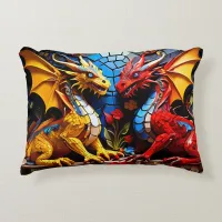 Cute Colorful Dragon Mosaics  Accent Pillow