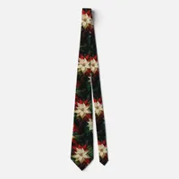 Beautiful Red and White Poinsettias Neck Tie