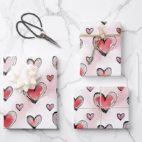 Red and Pink Hearts Valentine's Day Wrapping Paper Sheets