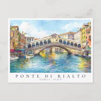 Venice Rialto Bridge Watercolor Italy Travel Postcard