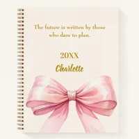 Pink bow beige cream inspirational quote notebook