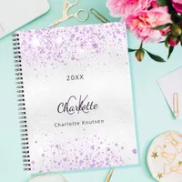 Silver lavender glitter  name monogram notebook