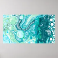 Blue, Turquoise Sea Waves and Bubbles Poster