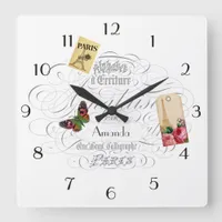 Vintage Paris Themed Personalized Square Wall Clock