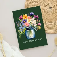 Beautiful Happy Birthday Watercolor Floral Bouquet Card