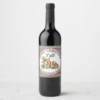 Merry Christmas Y'all Country and Western Rustic   Wine Label