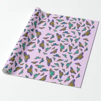 Colorful butterflies on baby Pink - customizable   Wrapping Paper