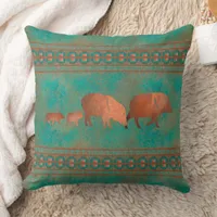 Southwest Cute Javelina Family Copper Teal 20in Throw Pillow