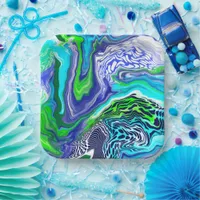 Blue and Lime Green Marble Swirls Birthday Paper P Paper Plates