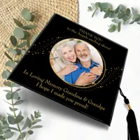 Memorial Elegant Personalized Gold Stars Photo  Graduation Cap Topper