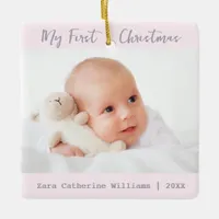 Simple Stylish Minimalist Baby's First Christmas Ceramic Ornament