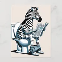 Funny Zebra on Toilet Reading Newspaper Postcard