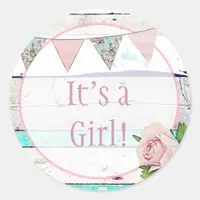 its a girl, new baby, birth announcement, classic round sticker