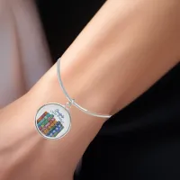 I love Books!! Bangle Bracelet with Round Charm