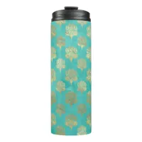 Turquoise and Gold Peacock Grunge Damask Thermal Tumbler