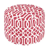 Trendy Red and White Moroccan Trellis Pattern Pouf