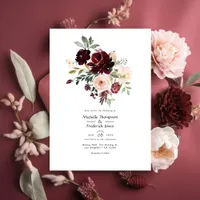 Burgundy Berry & Blush Floral Wedding Invitation