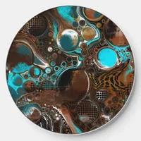 Brown, Blue Abstract Fluid Art Wireless Charger