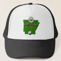 Arkansas Map, Seal and State Faux Quarter Trucker Hat