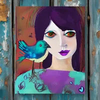 Abstract Girl and Bird Purple and Teal Poster