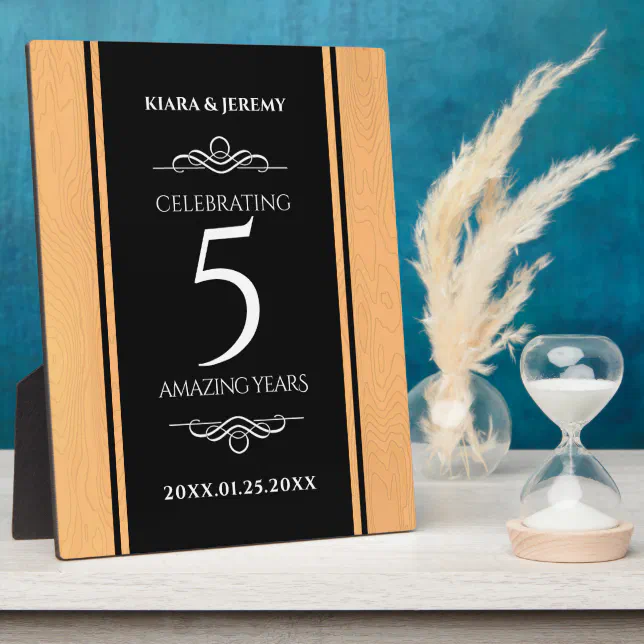 Elegant 5th Wood Wedding Anniversary Celebration Plaque