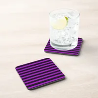 Purple & Black Stripes | Beverage Coaster