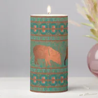 Southwest Cute Javelina Family Copper Teal Pillar Candle