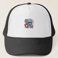 Baseball Game Day Retro Tis The Season Checkered Trucker Hat
