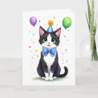 Cute Tuxedo Cat with a Bow Tie Happy Birthday Card