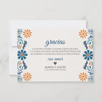 Blue Orange Floral Elegant Fiesta Spanish Wedding Thank You Card