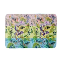 Handpainted Elegant Feminine Eyes Colorful Leaves  Bath Mat