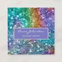 Makeup Artist Rainbow Star Glitter Square Business Card