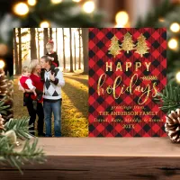 Buffalo Plaid Gold Happy Holidays Photo Card