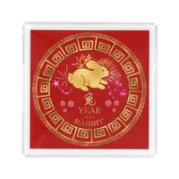 Chinese Zodiac Rabbit Red/Gold ID542 Acrylic Tray