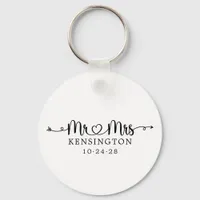 Personalized Mr Mrs Script Typography Wedding Keychain