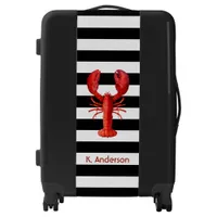 Red lobster black white nautical stripes suitcase