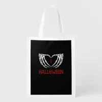 Halloween Skeleton Hands Forming Heart Gothic Grocery Bag