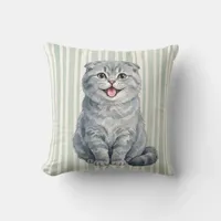 Watercolor Scottish Fold Cat Throw Pillow