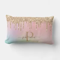 Glam Gold Glitter Drips Elegant Monogram  Lumbar Pillow