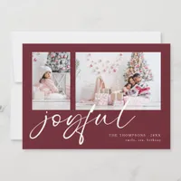 2 Photo 2024 Calendar Joyful Christmas Burgundy Holiday Card