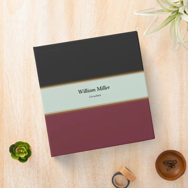 Modern Minimalist Black Maroon Stripes 3 Ring Binder