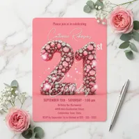 Sparkling Pink and Silver Gemstones 21st Birthday Invitation