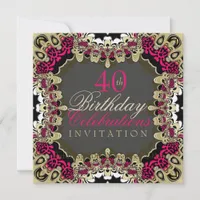 Pink & Gold Lace Birthday Celebrations Invitation