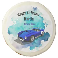 Classic Retro Blue Sports Car Birthday Adventure H Sugar Cookie