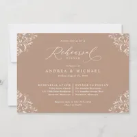 Elegant Taupe Beige Wedding Rehearsal Dinner Invitation