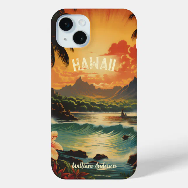 Vintage Art Hawaii Beach Hawaiian Girl iPhone 15 Plus Case